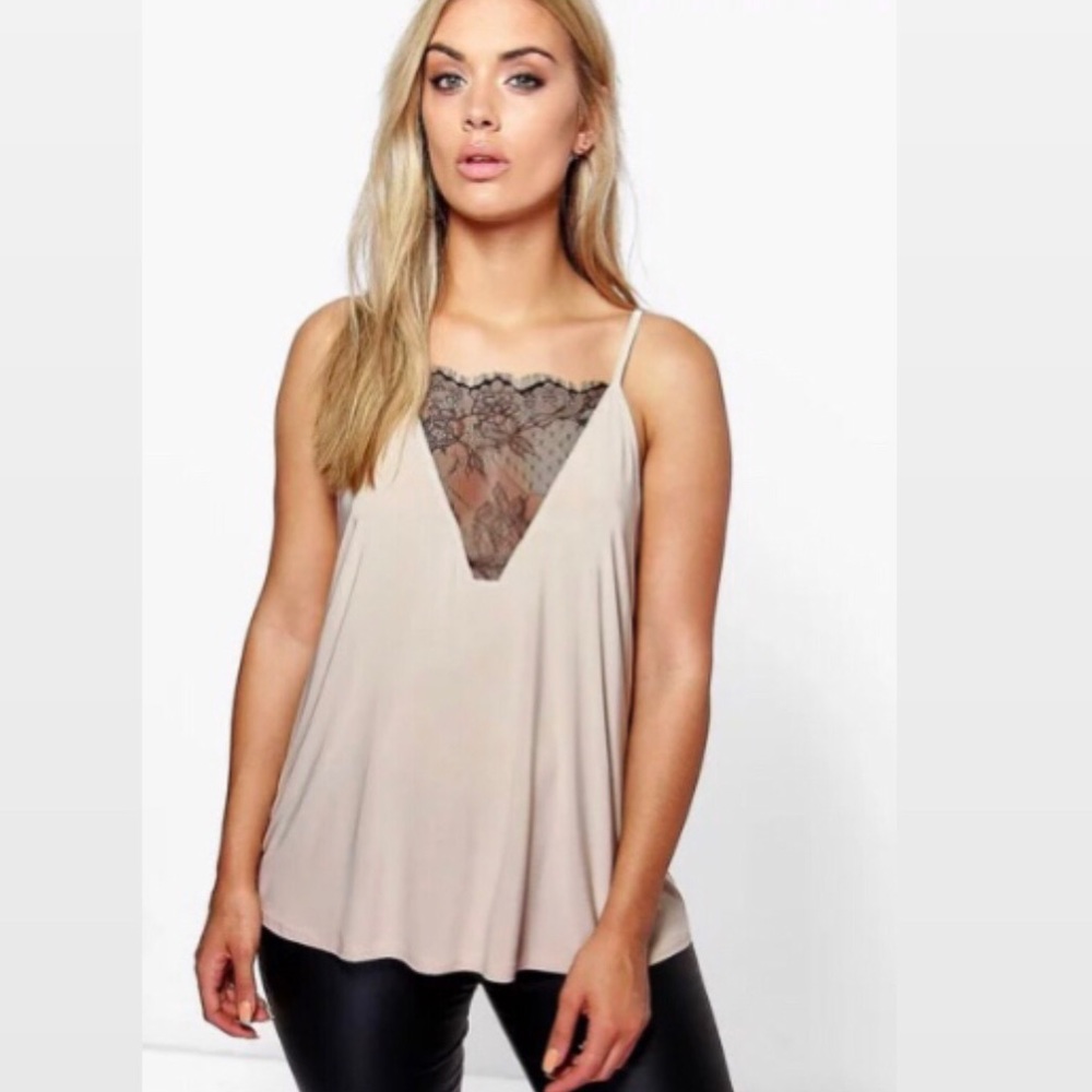Boohoo Plus Lace Panel Detail camisole